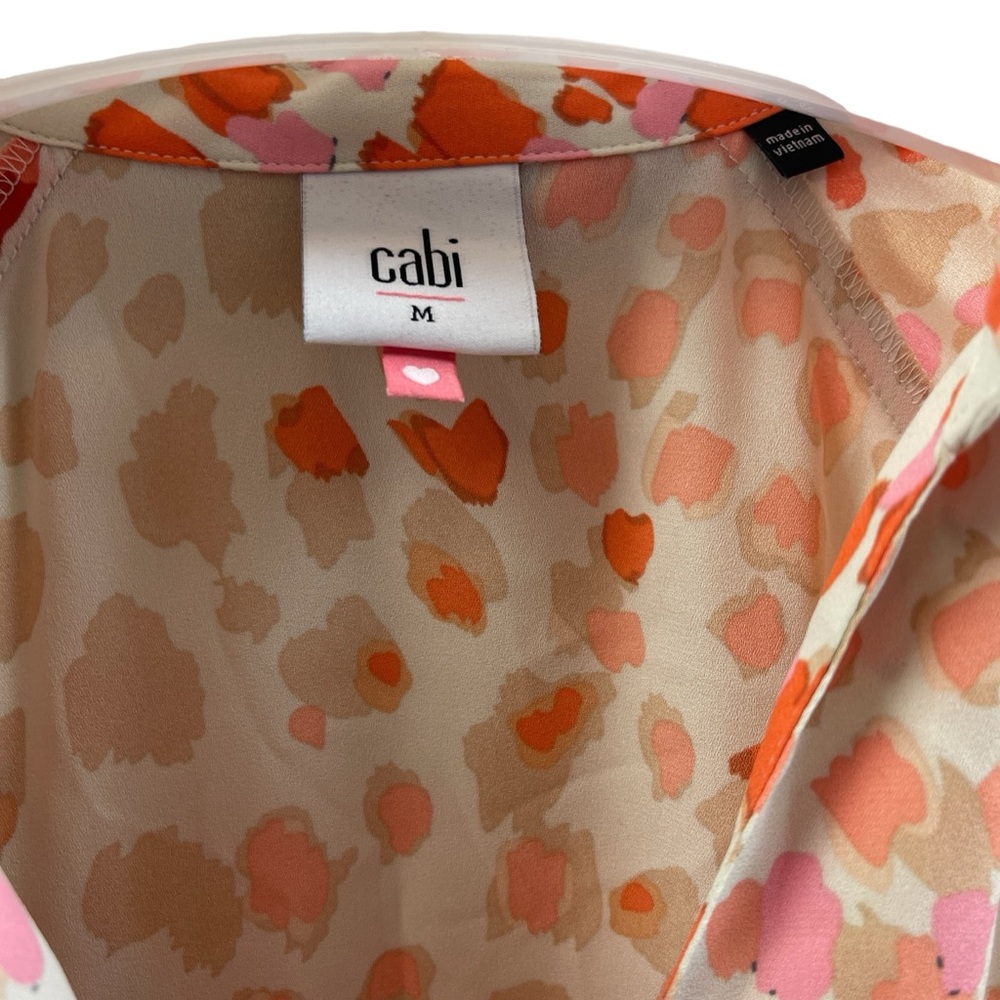 CABI GO-TO WOMEN'S MEDIUM BOTTON DOWN ORANGE TAN ANIMAL PRINT BLOUSE - Picture 5 of 12